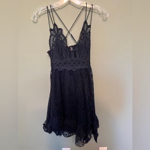 Free People Adella lace navy blue dress